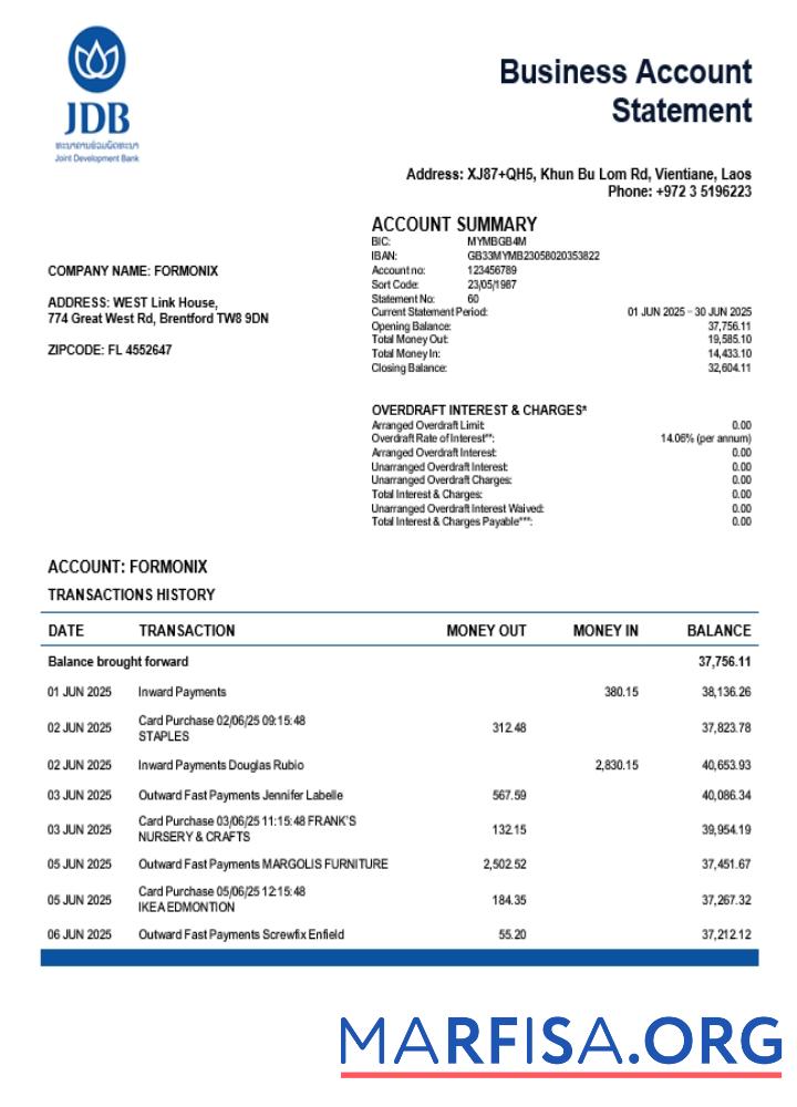 Blank Joint Development firm account statement Word and PDF template (1)